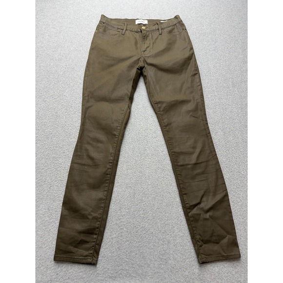 FRAME Jeans Womens 27 Olive‎ Le High Skinny Military Coated High Rise Denim - Picture 2 of 15